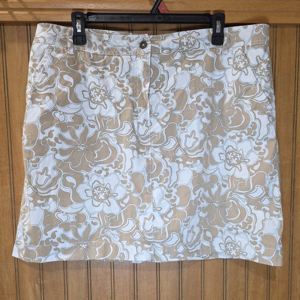 Laura Scott Floral Skort Skirt Casual‎ Everyday Cotton Blend Beige White Size 14
